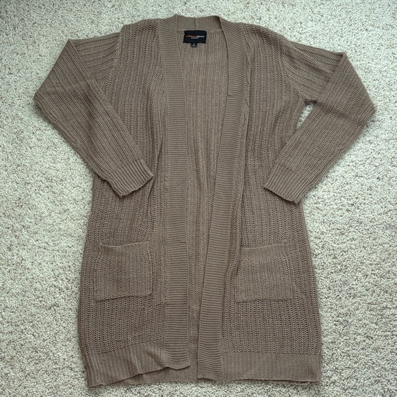 Ambiance Sweaters - Ambiance Tan Brown Women's Cardigan Sweater long pocket medium